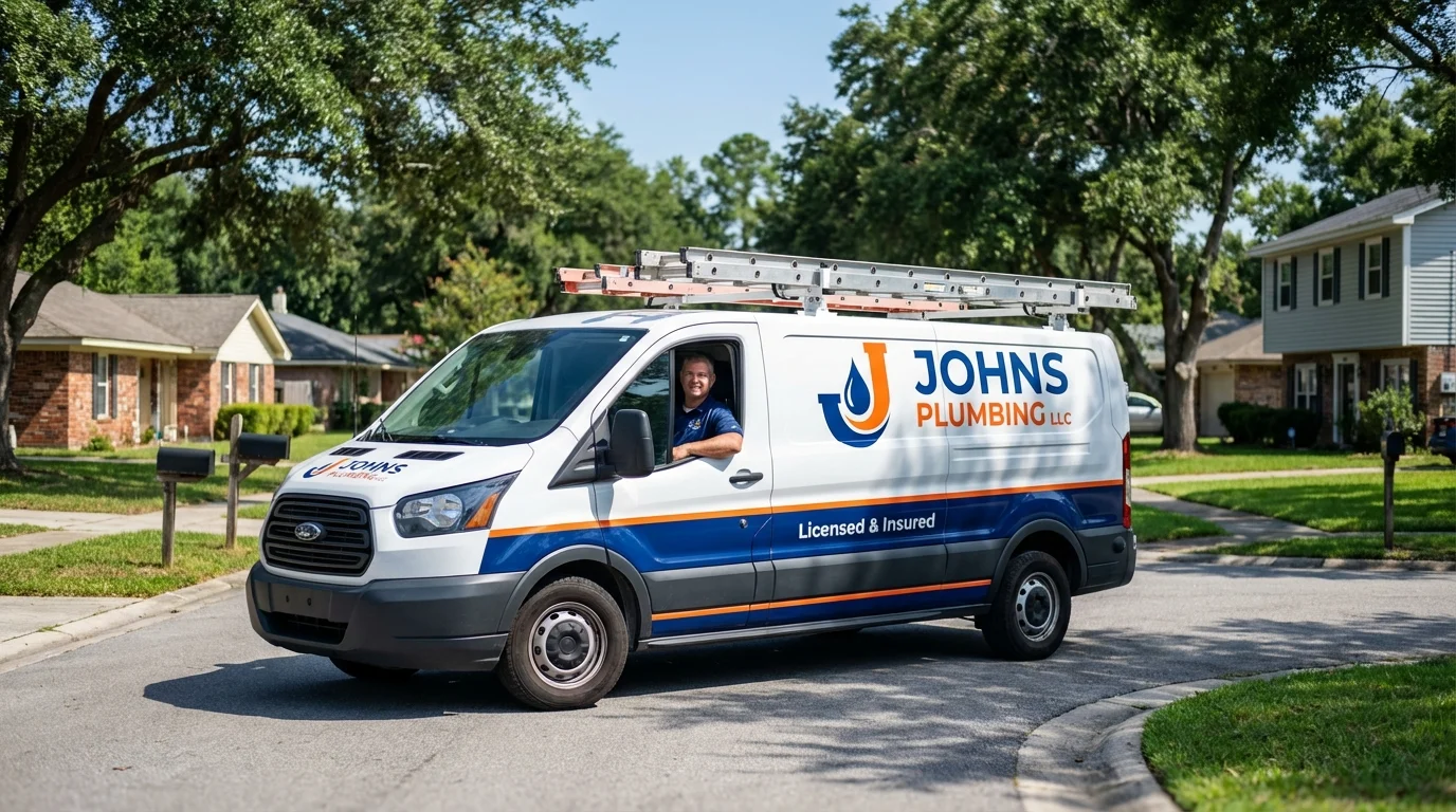 Johns Plumbing LLC service van in Devens, MA