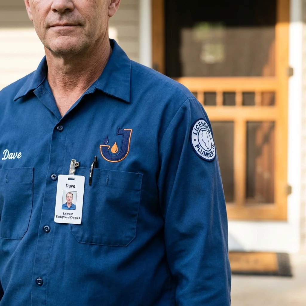 Licensed plumber showing ID badge in Devens, MA
