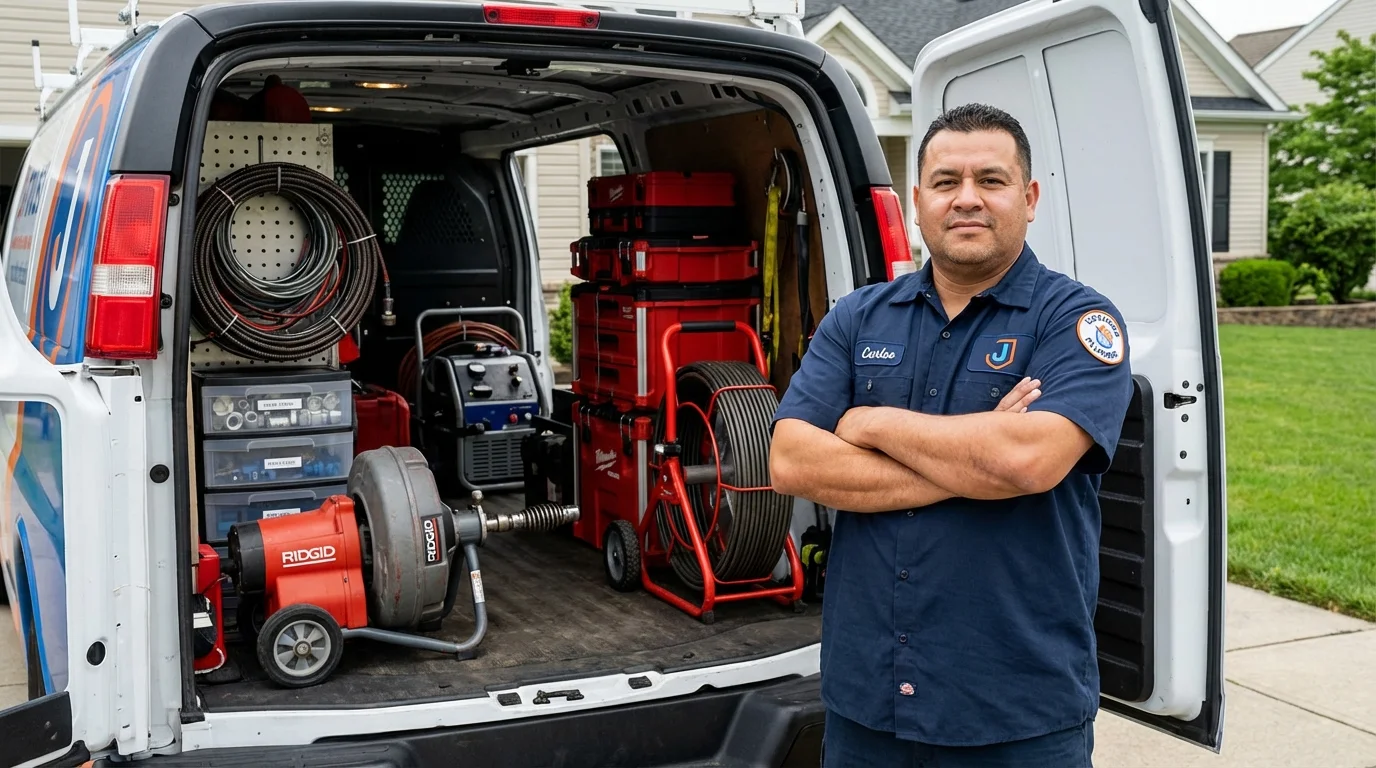 Professional drain cleaning equipment and Johns Plumbing LLC plumber in Devens