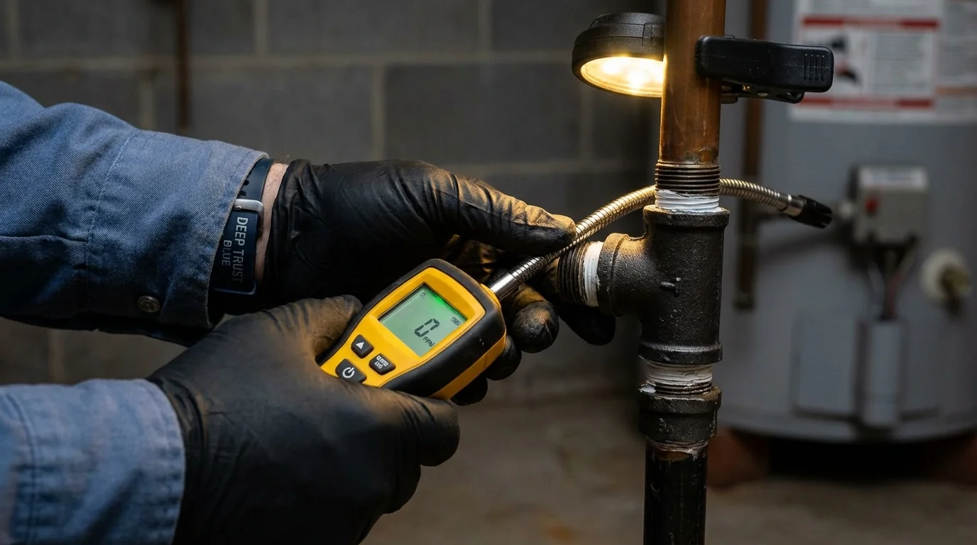 Gas leak detection with electronic sniffer by Johns Plumbing LLC in Devens