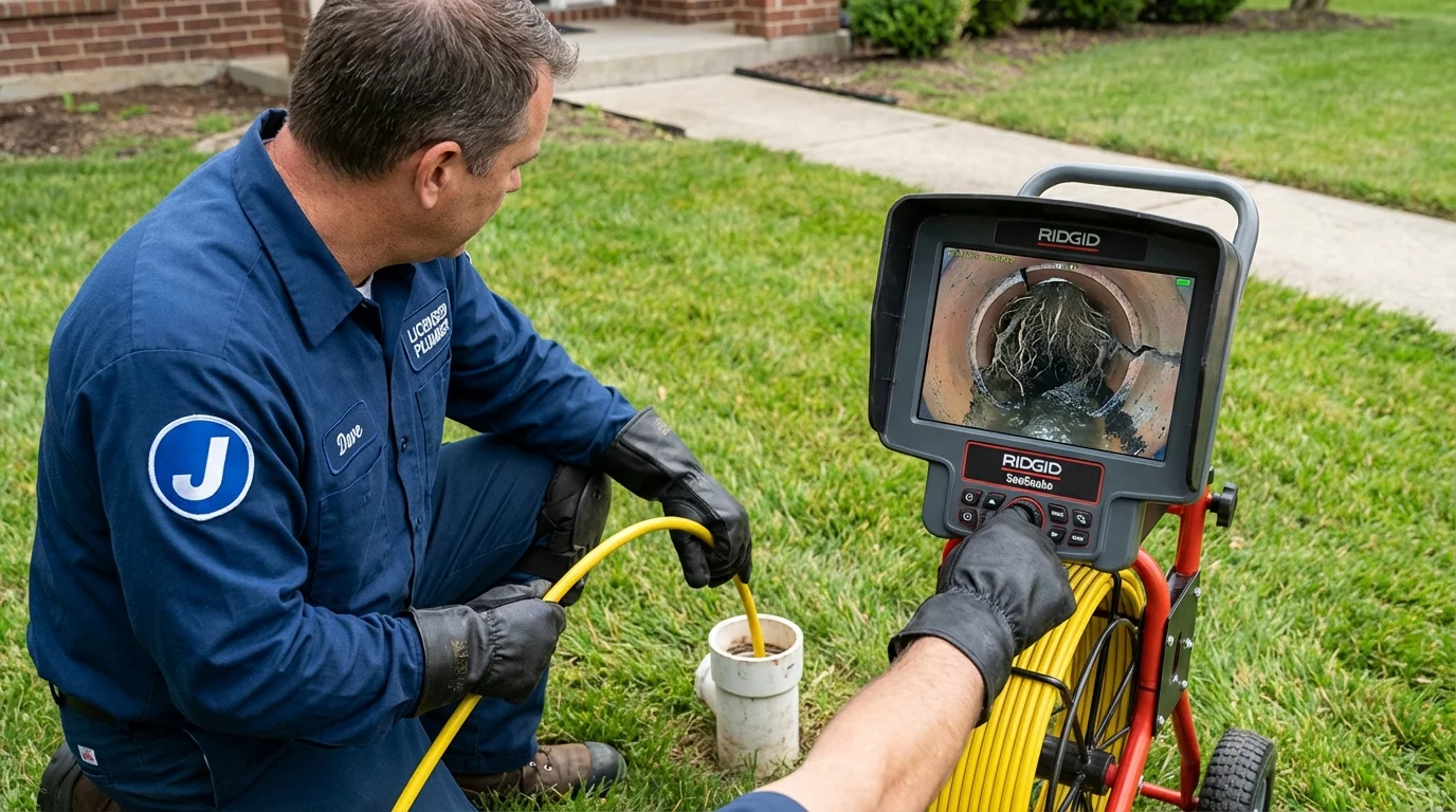 Sewer camera inspection being performed by Johns Plumbing LLC in Devens